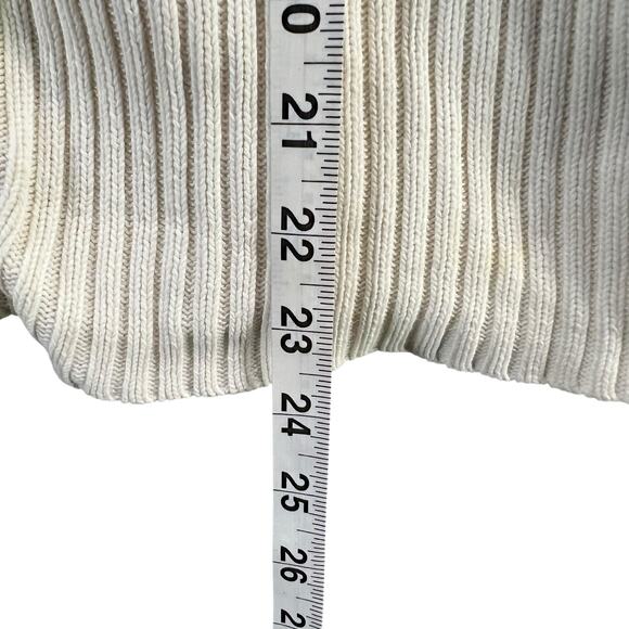 DKNY Y2K Sweater Jacket Womens M Cream Ribbed Full Zip Turtle Neck Classic Retro - Picture 11 of 15